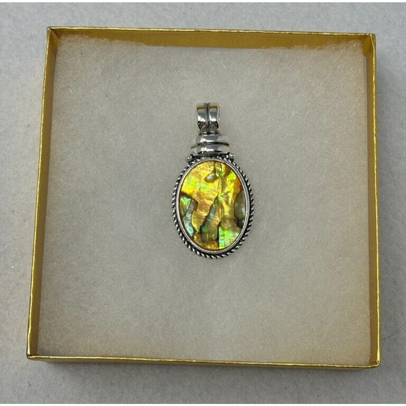 Vintage Roman Signed Pendant Silver Tone Abalone - Picture 2 of 5